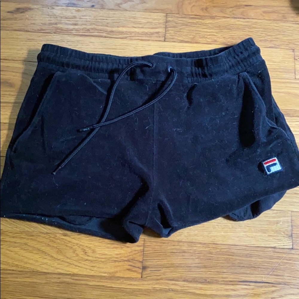 Black velour / velvet fila shorts